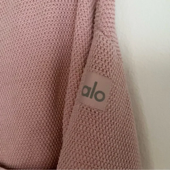 Alo Yoga Tennis Club Sweater Knit Cardigan Ballet Pink/White XS